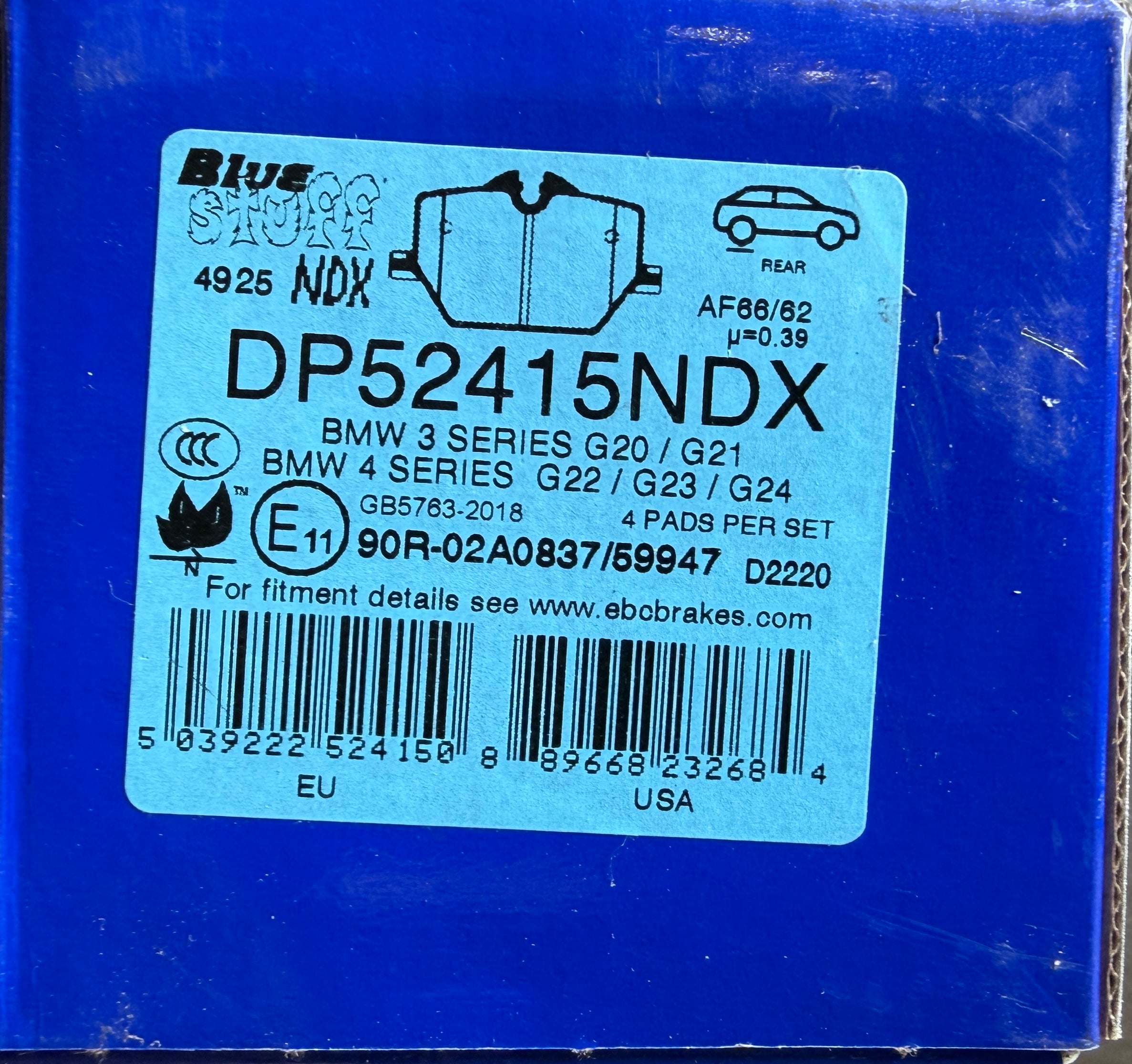 EBC Blue Stuff Rear Brake Pads fits BMW PN: DP52415NDX